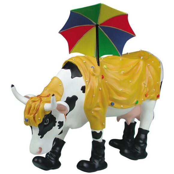 COW PARADE # 7704 RARE Mooing in the Rain 2002 No Box -Raincoat, Umbrella, Boots - Picture 1 of 9